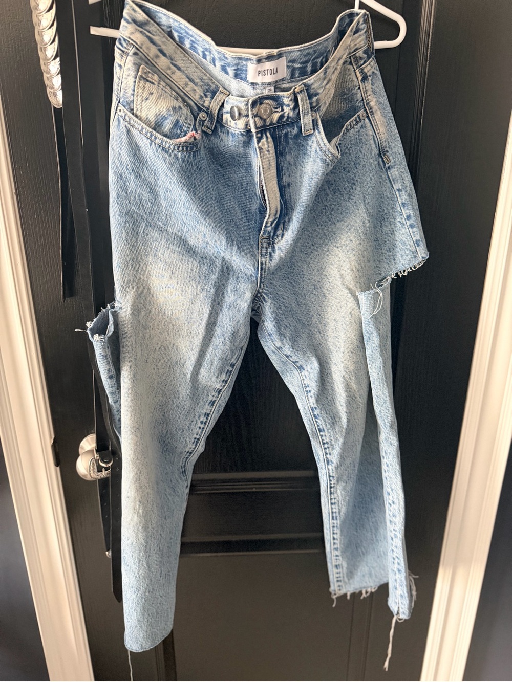 pistola light blue distressed straight leg jeans